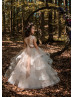Beaded Ivory Lace Tulle Ruffle Horsehair Hem Floor Length Flower Girl Dress